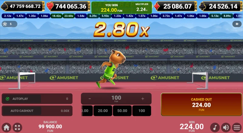 Cashybara Athletics Edition - uspešan cash-out i uplata dobitka